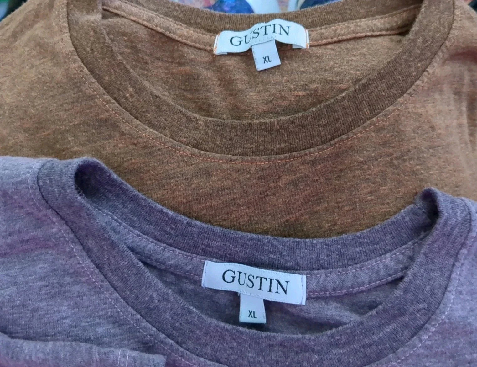 Two Gustin Men's Short Sleeve Soft T-Shirts Brown Dye And A Purple Dye One XL Unisex T-shirt, Sweatshirt, Hoodie, Long Sleeve Tee - T-Shirt, Sweatshirt, Hoodie