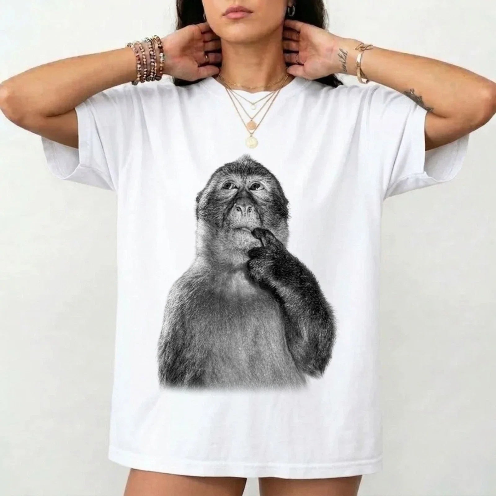 Funny Monkey Thinking Shirt Unisex Graphic Tee Cute Animal Shirt Minimalist top Unisex T-shirt, Sweatshirt, Hoodie, Long Sleeve Tee - T-Shirt, Sweatshirt, Hoodie
