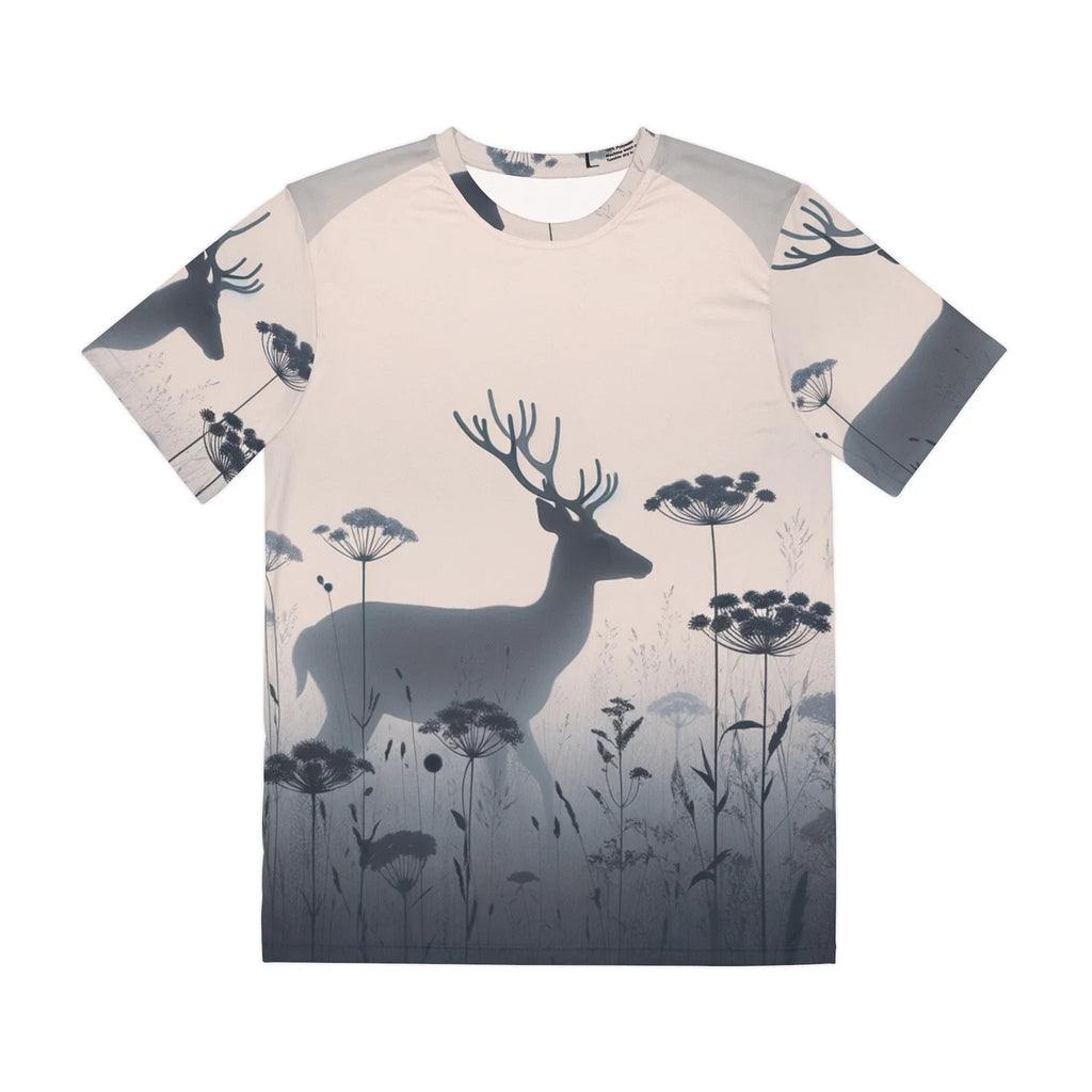 All Over Print T Shirt Minimalist Deer in Foggy Meadow Unisex T-shirt, Sweatshirt, Hoodie, Long Sleeve Tee - T-Shirt, Sweatshirt, Hoodie