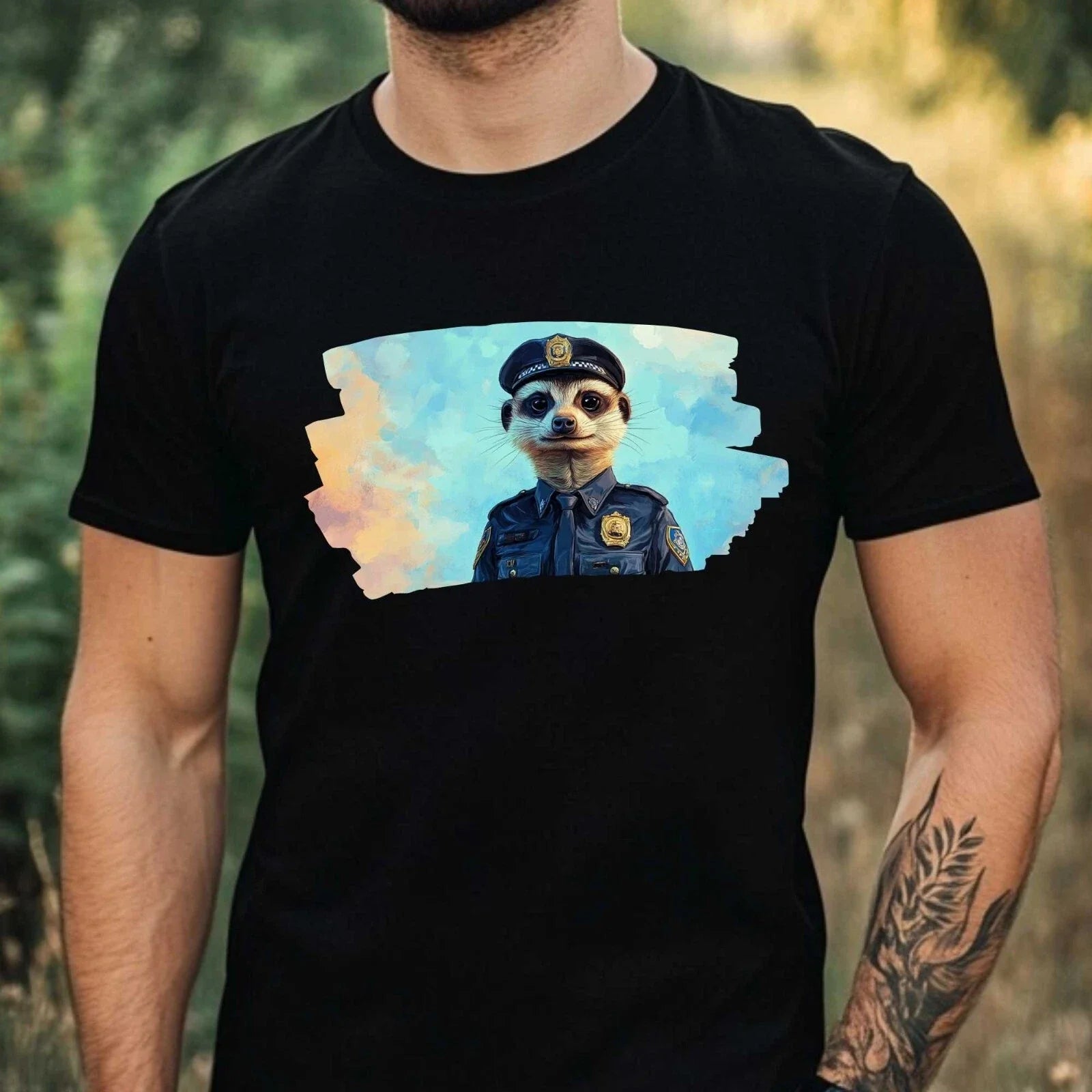 Men's Meerkat as Policeman Motif Cotton T-Shirt Size XS to 5XL Unisex T-shirt, Sweatshirt, Hoodie, Long Sleeve Tee - T-Shirt, Sweatshirt, Hoodie