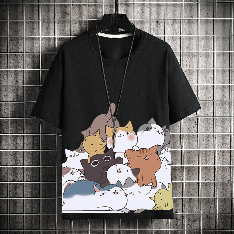 Men Japanese Cartoon T-Shirt Short Sleeve Loose Casual Top Summer Unisex T-shirt, Sweatshirt, Hoodie, Long Sleeve Tee - T-Shirt, Sweatshirt, Hoodie
