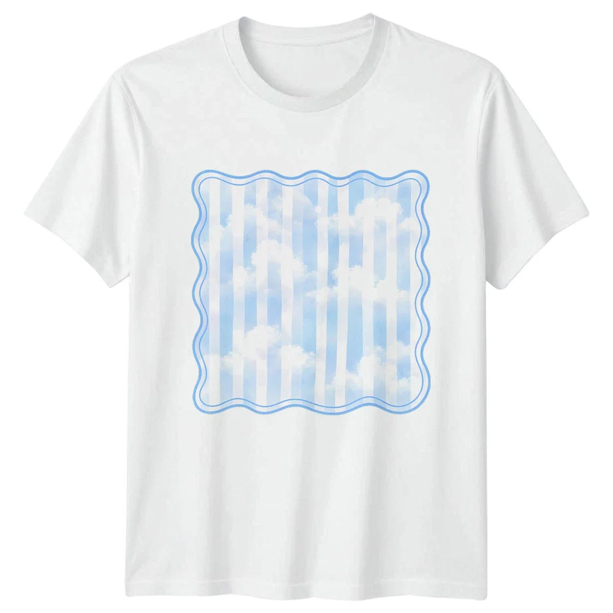 Blue White Clouds Striped Wavy T-Shirt Preppy Blue Clouds Aesthetic Summer Gift Unisex T-shirt, Sweatshirt, Hoodie, Long Sleeve Tee - T-Shirt, Sweatshirt, Hoodie