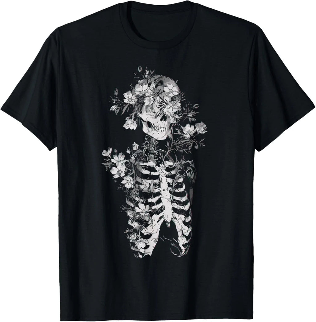Floral Skeleton Flowers Goth Occult Death Dark Alt Aesthetic T-Shirt Unisex T-shirt, Sweatshirt, Hoodie, Long Sleeve Tee - T-Shirt, Sweatshirt, Hoodie