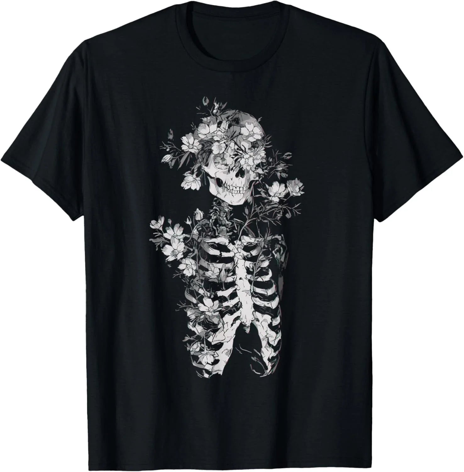 Floral Skeleton Flowers Goth Occult Death Dark Alt Aesthetic T-Shirt Unisex T-shirt, Sweatshirt, Hoodie, Long Sleeve Tee - T-Shirt, Sweatshirt, Hoodie