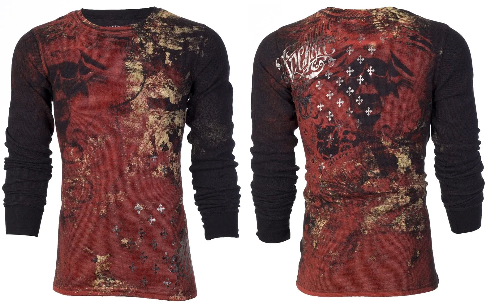 Archaic by Affliction Men's Thermal Shirt BRASS Skull Biker Black Unisex T-shirt, Sweatshirt, Hoodie, Long Sleeve Tee - T-Shirt, Sweatshirt, Hoodie