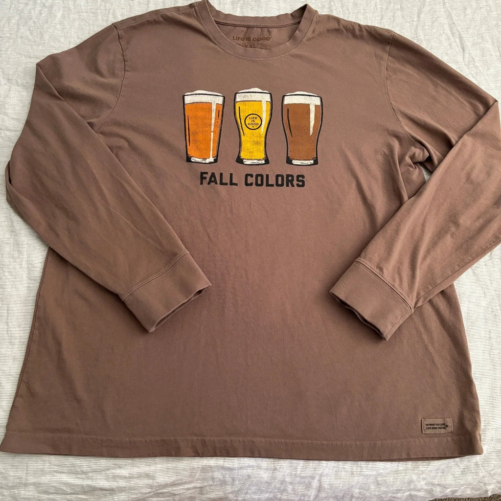 Life is Good tan long sleeve beer fall colors T-shirt 2XL - XXL Unisex T-shirt, Sweatshirt, Hoodie, Long Sleeve Tee - T-Shirt, Sweatshirt, Hoodie