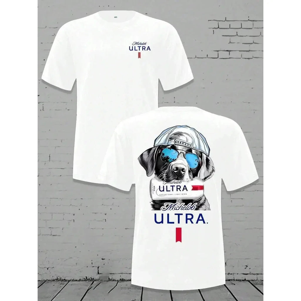 Men's Loose Crewneck T - Shirt - Michelob Ultra Cool Dog (Sunglasses & Cap) Grap Unisex T-shirt, Sweatshirt, Hoodie, Long Sleeve Tee - T-Shirt, Sweatshirt, Hoodie