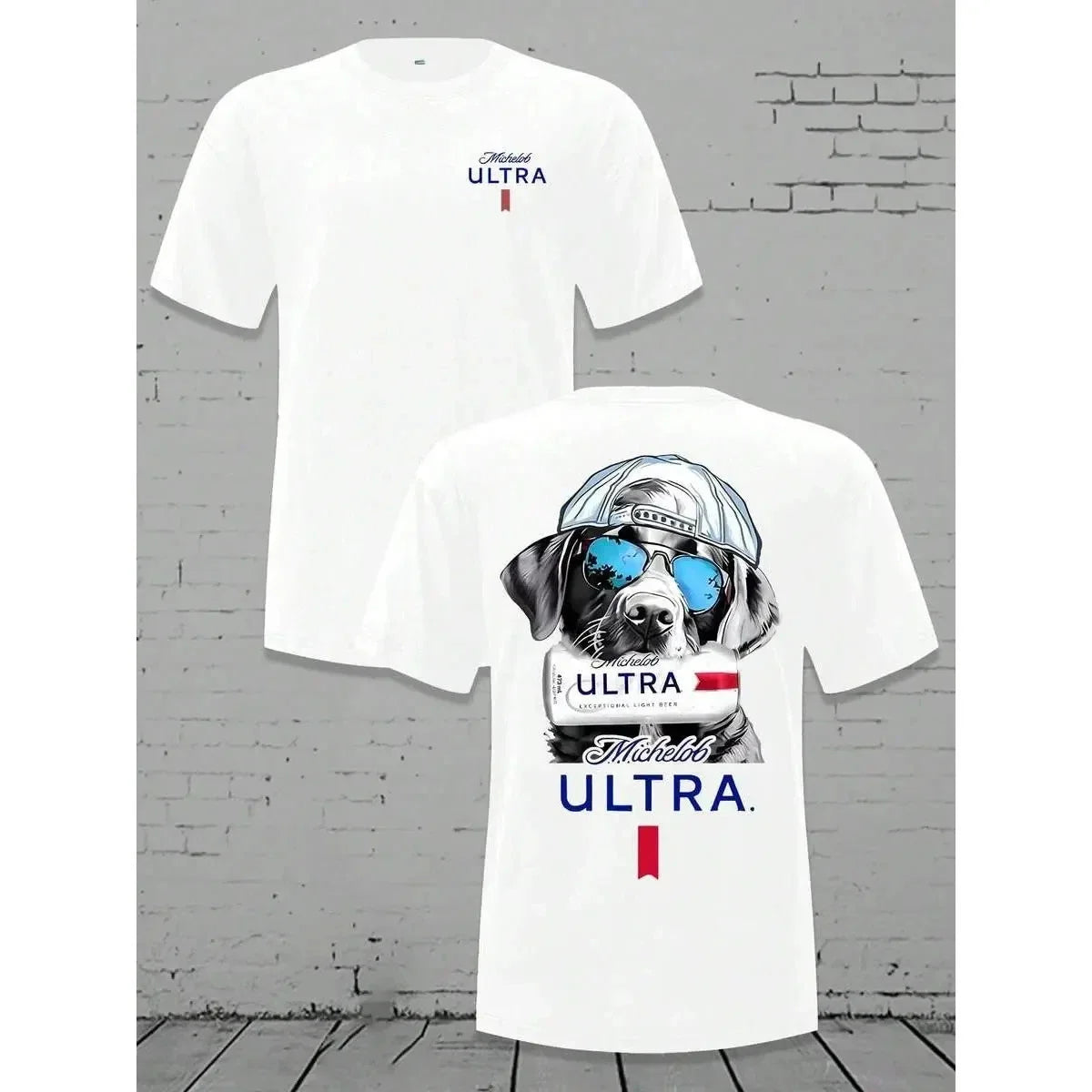 Men's Loose Crewneck T - Shirt - Michelob Ultra Cool Dog (Sunglasses & Cap) Grap Unisex T-shirt, Sweatshirt, Hoodie, Long Sleeve Tee - T-Shirt, Sweatshirt, Hoodie