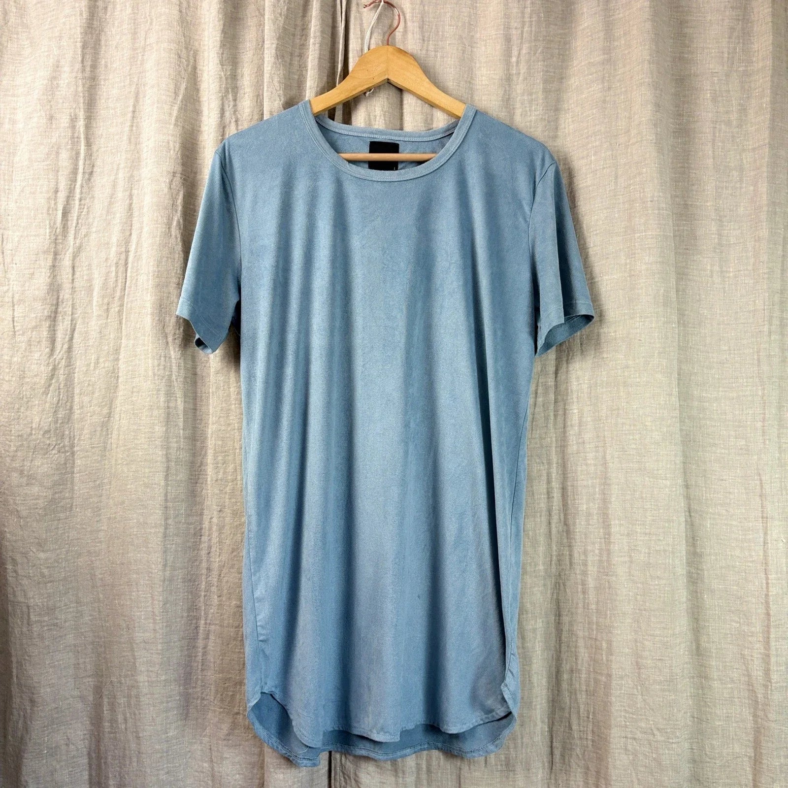 Mens Blue Suede Look Longline T-Shirt Size L Minimalist Soft Stretch Streetwear Unisex T-shirt, Sweatshirt, Hoodie, Long Sleeve Tee - T-Shirt, Sweatshirt, Hoodie