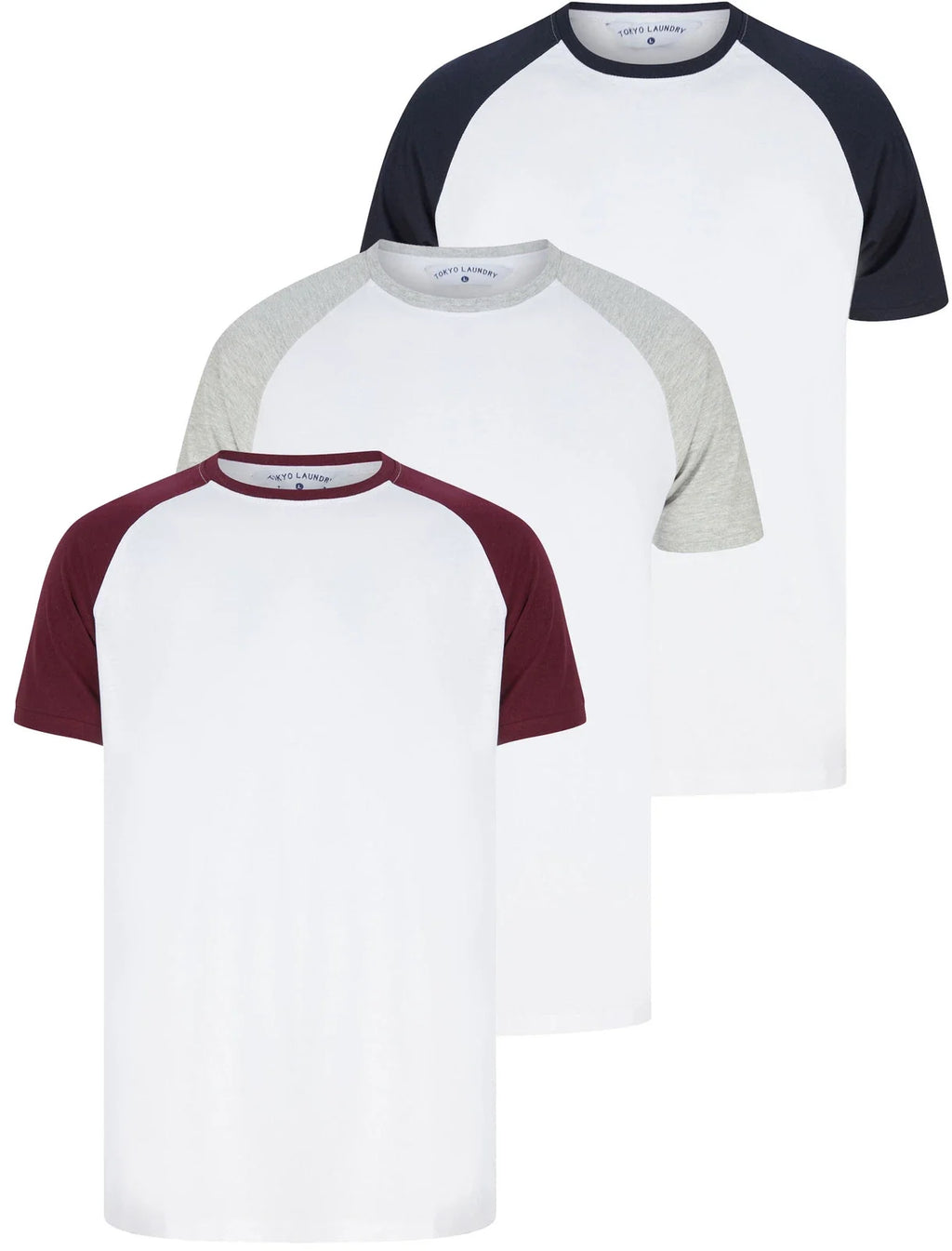 Tokyo Laundry Men's T-Shirt Multi Pack of 3 Raglan Sleeve Cotton Baseball Top Unisex T-shirt, Sweatshirt, Hoodie, Long Sleeve Tee - T-Shirt, Sweatshirt, Hoodie