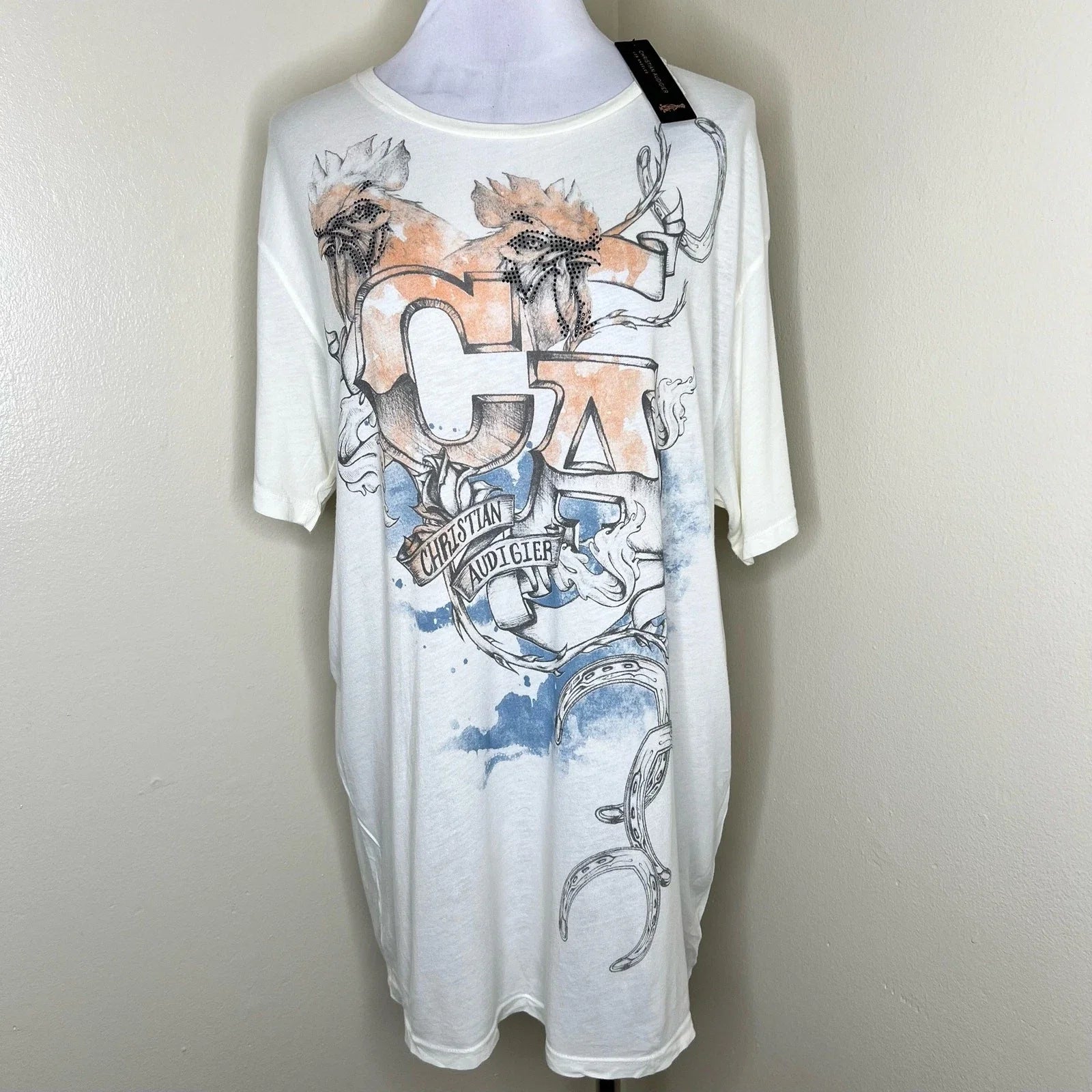 Christian Audigier Graphic Tee 2XL Unisex Crew Neck Cream Vintage Streetwear New Unisex T-shirt, Sweatshirt, Hoodie, Long Sleeve Tee - T-Shirt, Sweatshirt, Hoodie