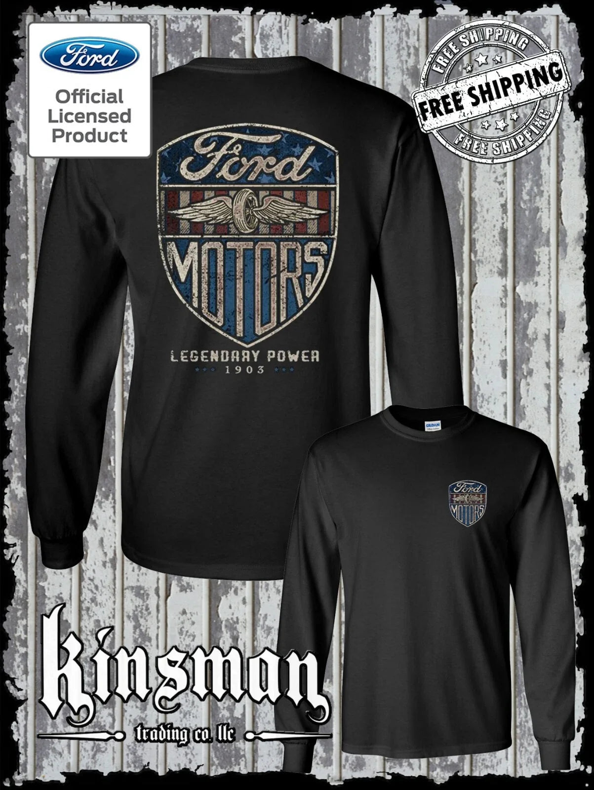 Ford Motors Legendary Power Retro Vintage Style Logo 2-Sided Long Sleeve T-Shirt Unisex T-shirt, Sweatshirt, Hoodie, Long Sleeve Tee - T-Shirt, Sweatshirt, Hoodie