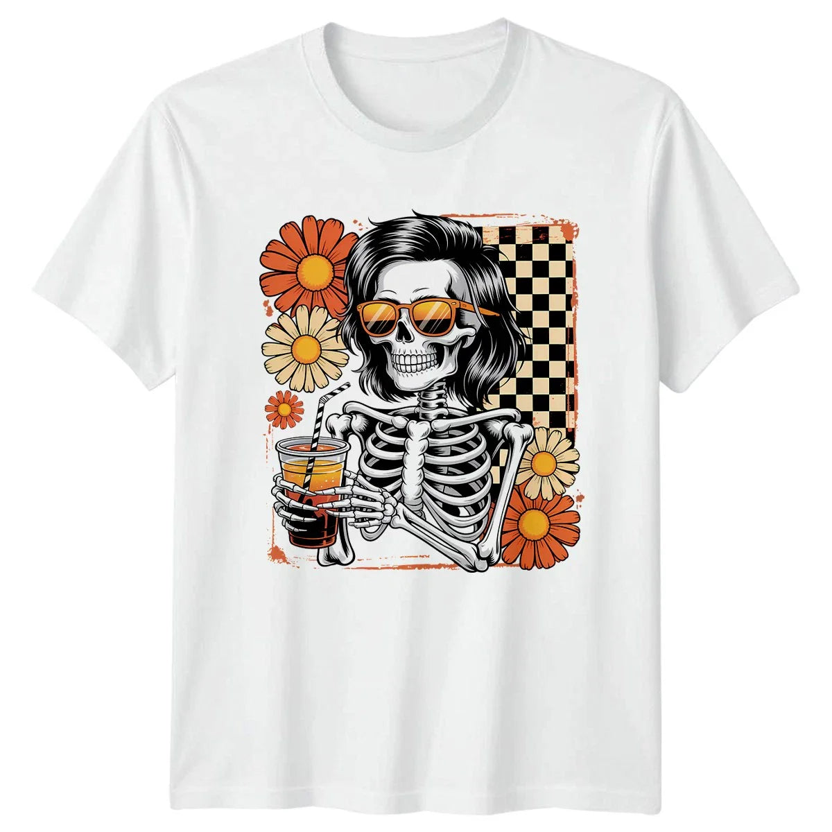 Groovy Skeleton Daisy Summer T-Shirt Indie Aesthetic Retro Style Unisex T-shirt, Sweatshirt, Hoodie, Long Sleeve Tee - T-Shirt, Sweatshirt, Hoodie