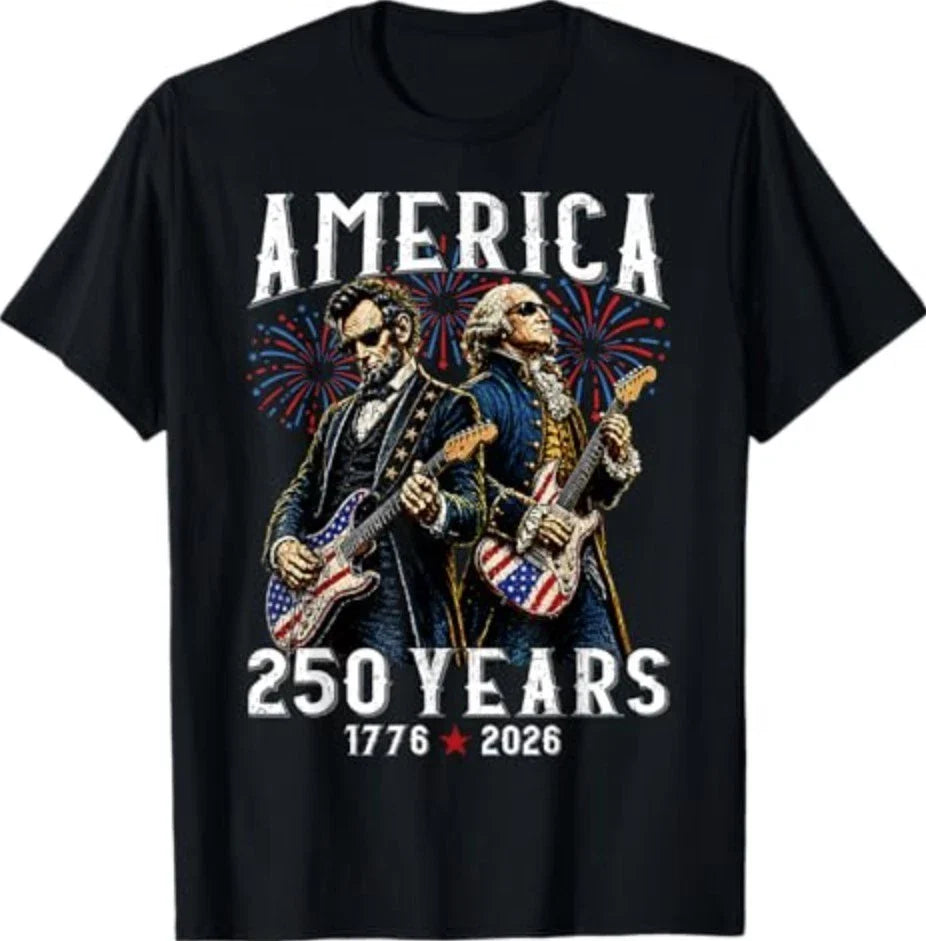 George Washington Abe Lincoln Playing Guitar 250th America T-Shirt Unisex T-shirt, Sweatshirt, Hoodie, Long Sleeve Tee - T-Shirt, Sweatshirt, Hoodie