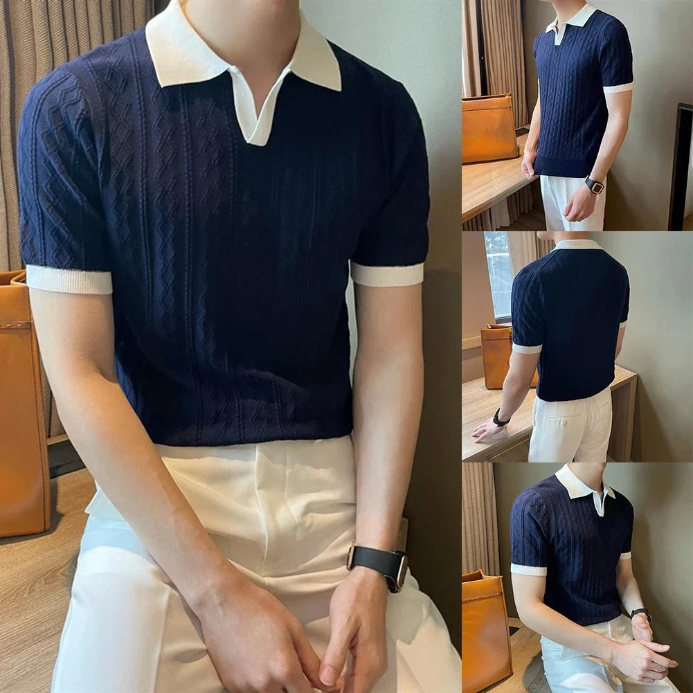 Trendy Men's Short Sleeve Color Block Knit T shirt for Urban Streetwear Unisex T-shirt, Sweatshirt, Hoodie, Long Sleeve Tee - T-Shirt, Sweatshirt, Hoodie