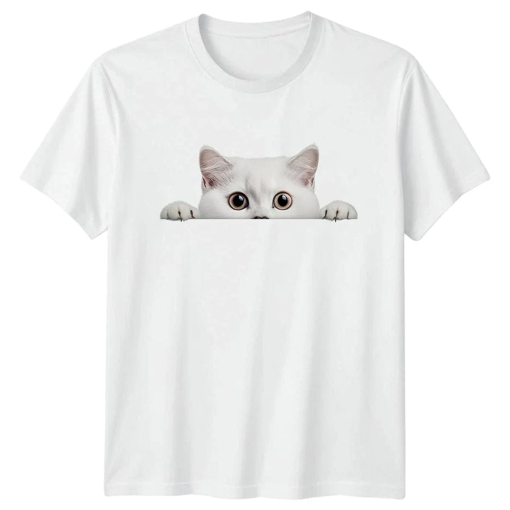 Peeking White Cat T-Shirt Pet Lovers Cats Christmas Gift For Him And Her Unisex T-shirt, Sweatshirt, Hoodie, Long Sleeve Tee - T-Shirt, Sweatshirt, Hoodie