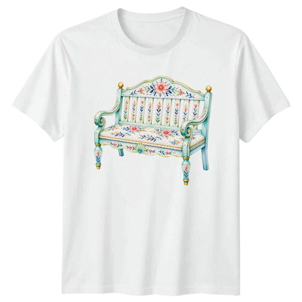 Preppy Coastal Floral Bench Womens T-Shirt Preppy Aesthetic Coastal Birthday Unisex T-shirt, Sweatshirt, Hoodie, Long Sleeve Tee - T-Shirt, Sweatshirt, Hoodie