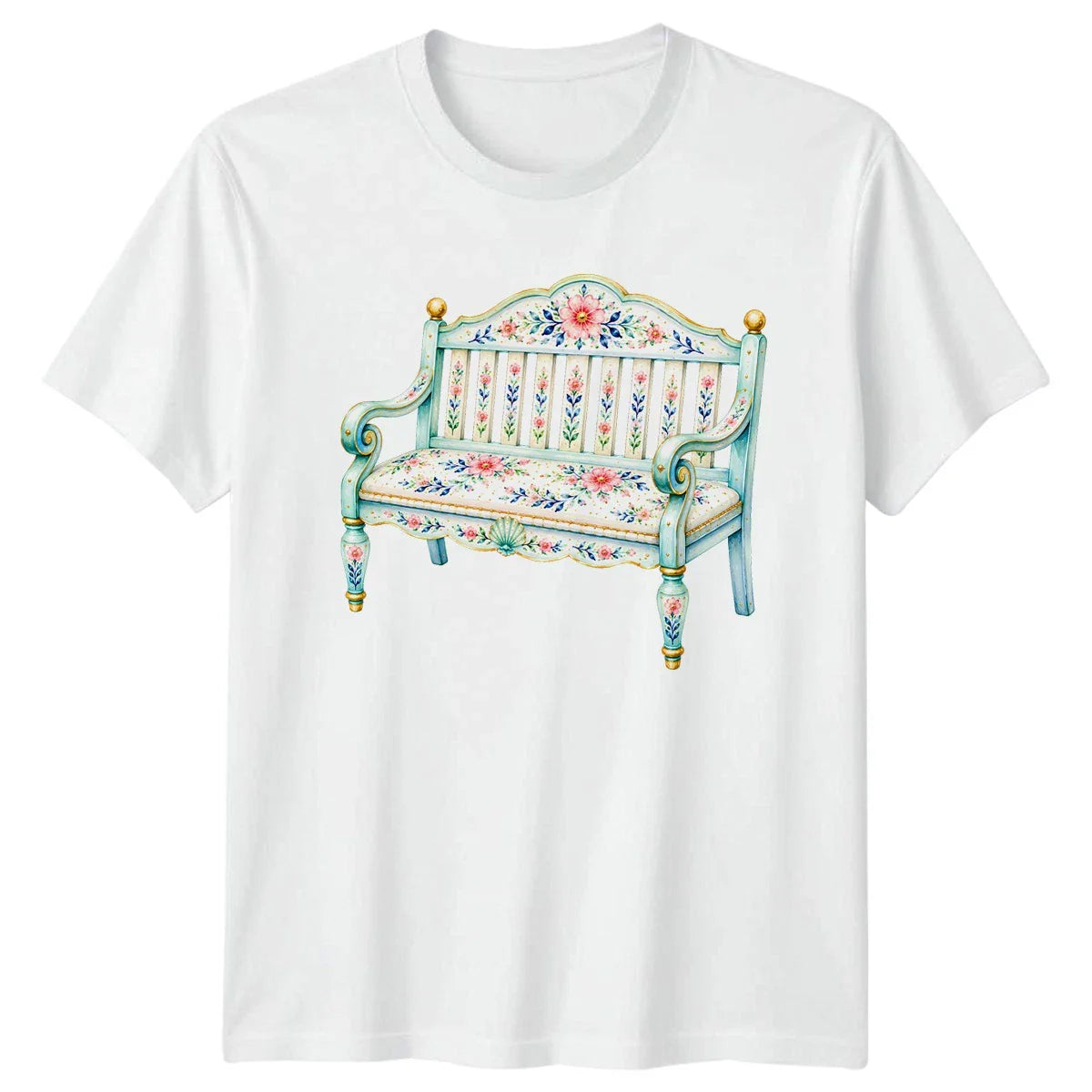 Preppy Coastal Floral Bench Womens T-Shirt Preppy Aesthetic Coastal Birthday Unisex T-shirt, Sweatshirt, Hoodie, Long Sleeve Tee - T-Shirt, Sweatshirt, Hoodie