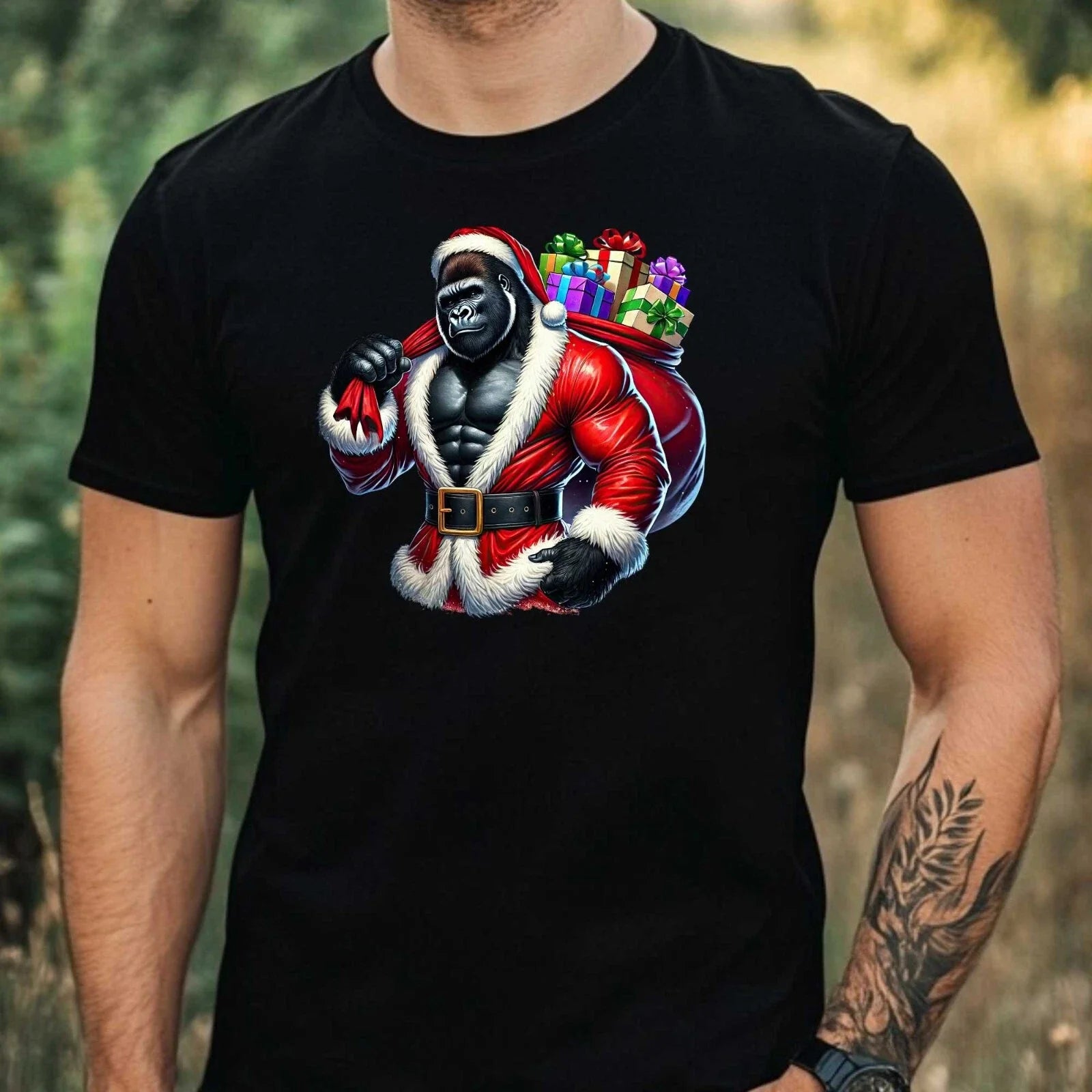 Mens Christmas Gorilla Theme Cotton T-Shirt Size XS to 5XL Unisex T-shirt, Sweatshirt, Hoodie, Long Sleeve Tee - T-Shirt, Sweatshirt, Hoodie