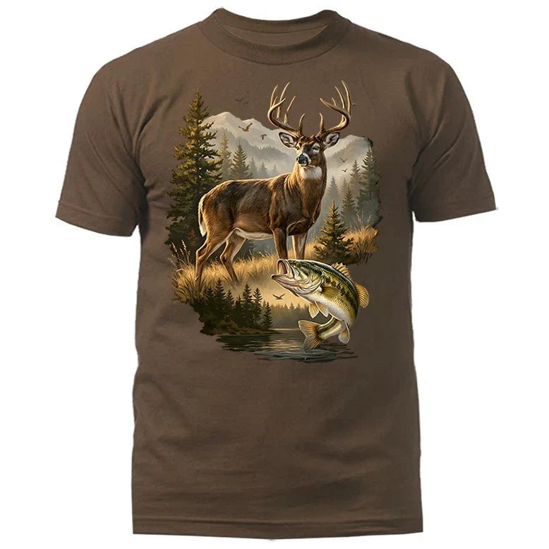 Deer & Bass Wilderness Hunting Fishing Wildlife T-shirt Unisex T-shirt, Sweatshirt, Hoodie, Long Sleeve Tee - T-Shirt, Sweatshirt, Hoodie
