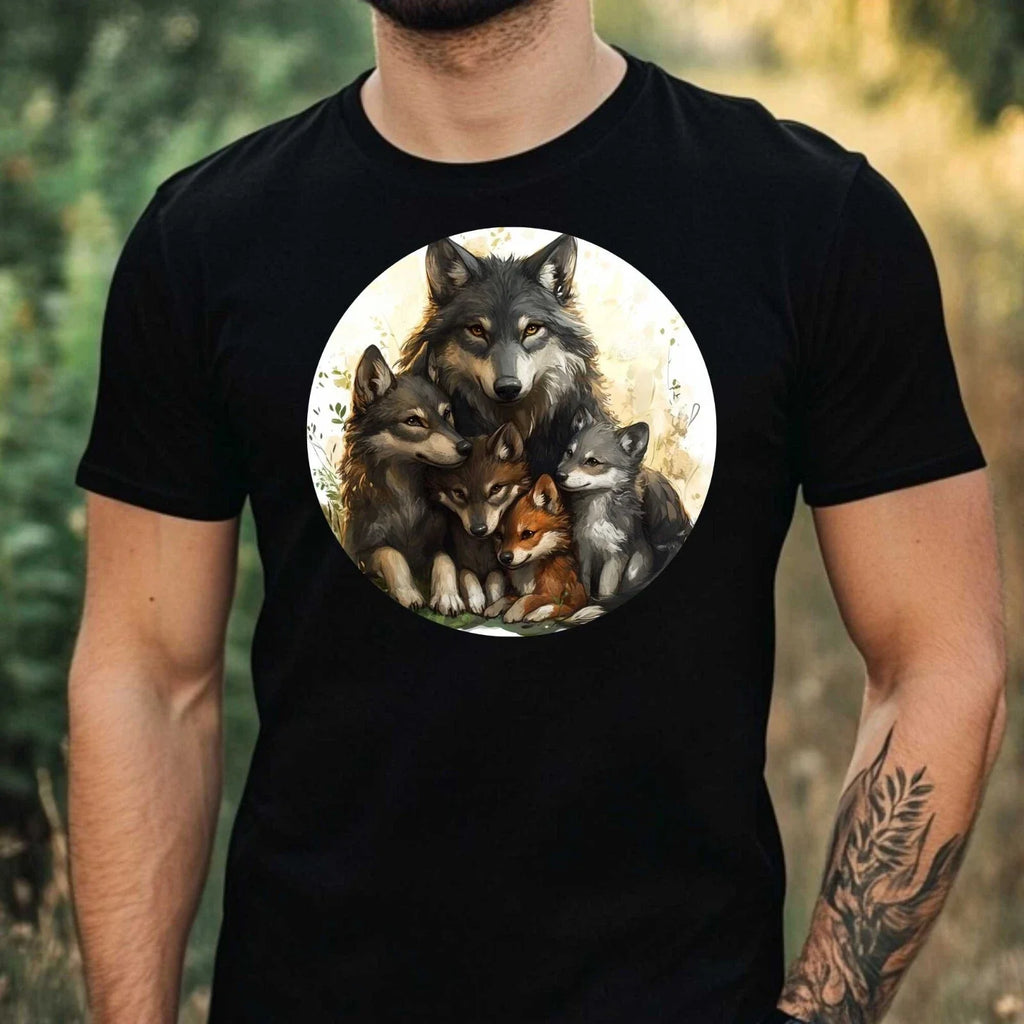 Mens Wolf Family Motif Cotton T-Shirt Size XS to 5XL Unisex T-shirt, Sweatshirt, Hoodie, Long Sleeve Tee - T-Shirt, Sweatshirt, Hoodie