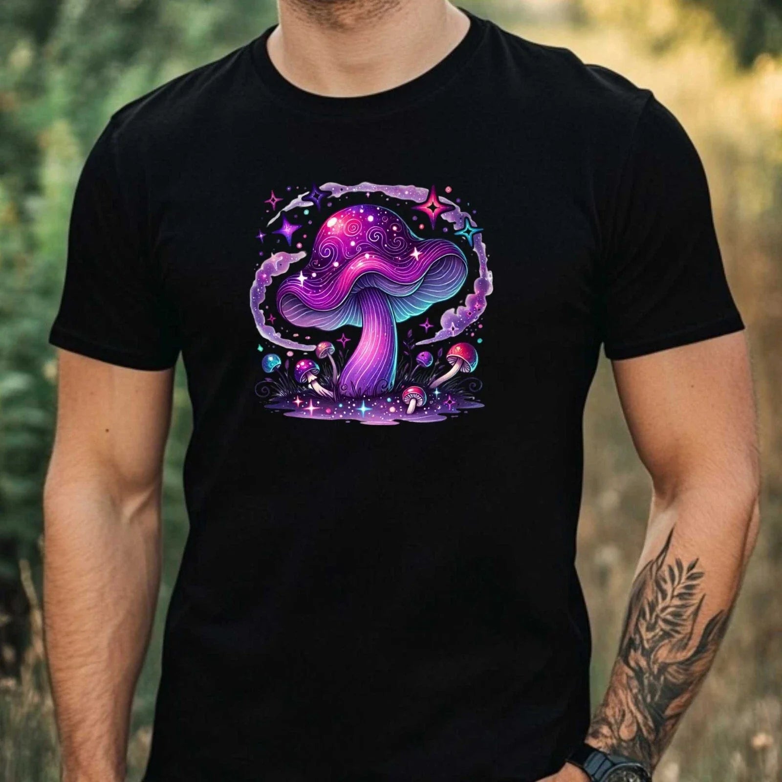 Mens Watercolour Mushroom Motif Cotton T-Shirt Size XS to 5XL Unisex T-shirt, Sweatshirt, Hoodie, Long Sleeve Tee - T-Shirt, Sweatshirt, Hoodie