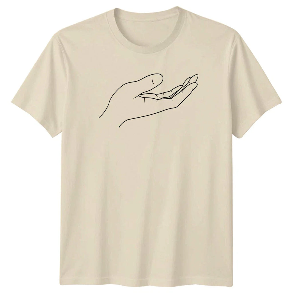 Hand Palm Up Minimalist Line Art T-Shirt Symbolic Design Spirituality Unisex T-shirt, Sweatshirt, Hoodie, Long Sleeve Tee - T-Shirt, Sweatshirt, Hoodie