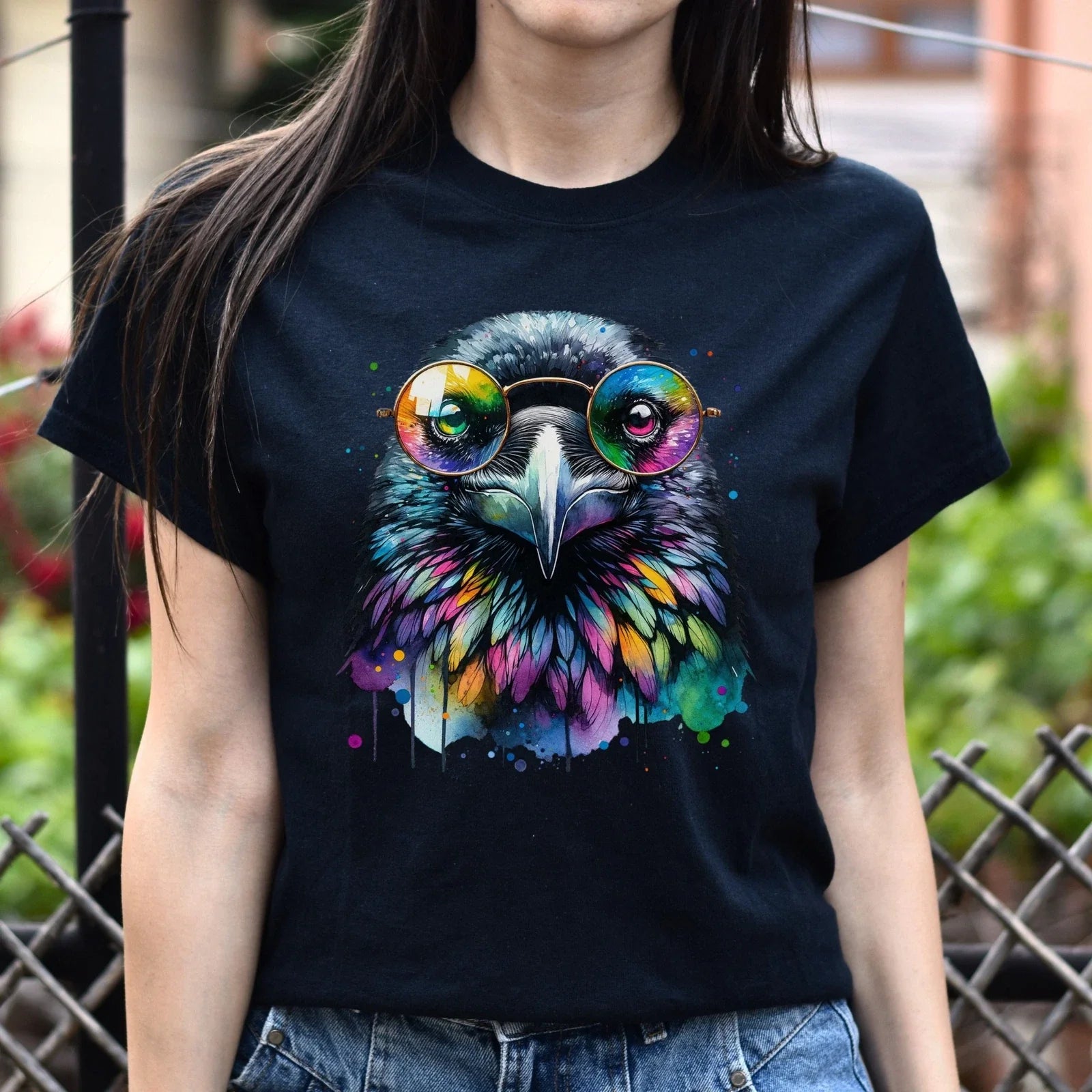 Raven with Glasses Color Splash Unisex T-shirt Black Navy Dark Heather Unisex T-shirt, Sweatshirt, Hoodie, Long Sleeve Tee - T-Shirt, Sweatshirt, Hoodie