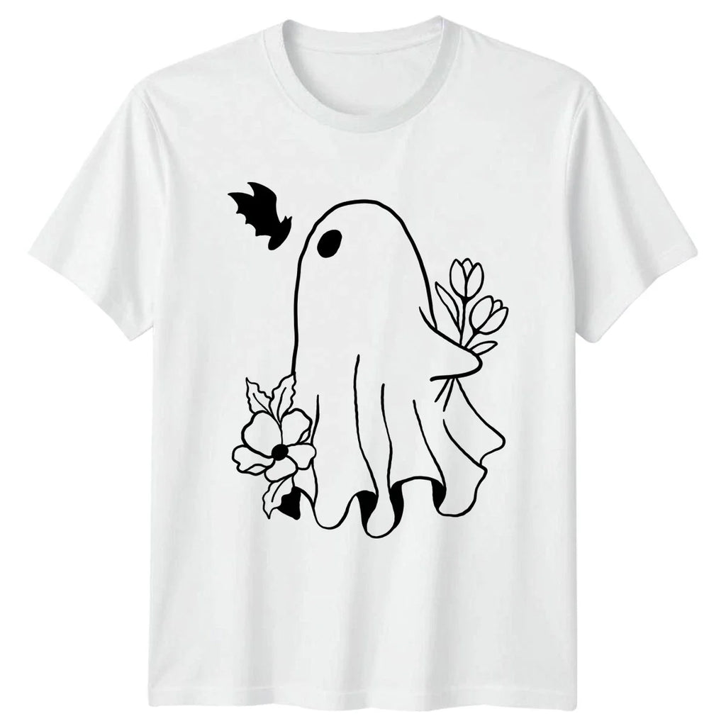 Ghost With Flowers Bat Halloween T-Shirt Aesthetic Floral Halloween Gift Unisex T-shirt, Sweatshirt, Hoodie, Long Sleeve Tee - T-Shirt, Sweatshirt, Hoodie