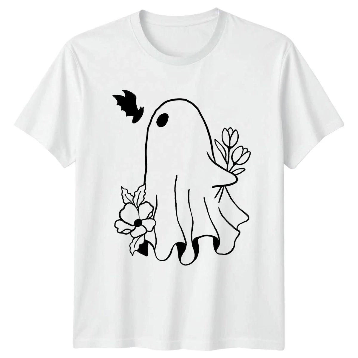 Ghost With Flowers Bat Halloween T-Shirt Aesthetic Floral Halloween Gift Unisex T-shirt, Sweatshirt, Hoodie, Long Sleeve Tee - T-Shirt, Sweatshirt, Hoodie