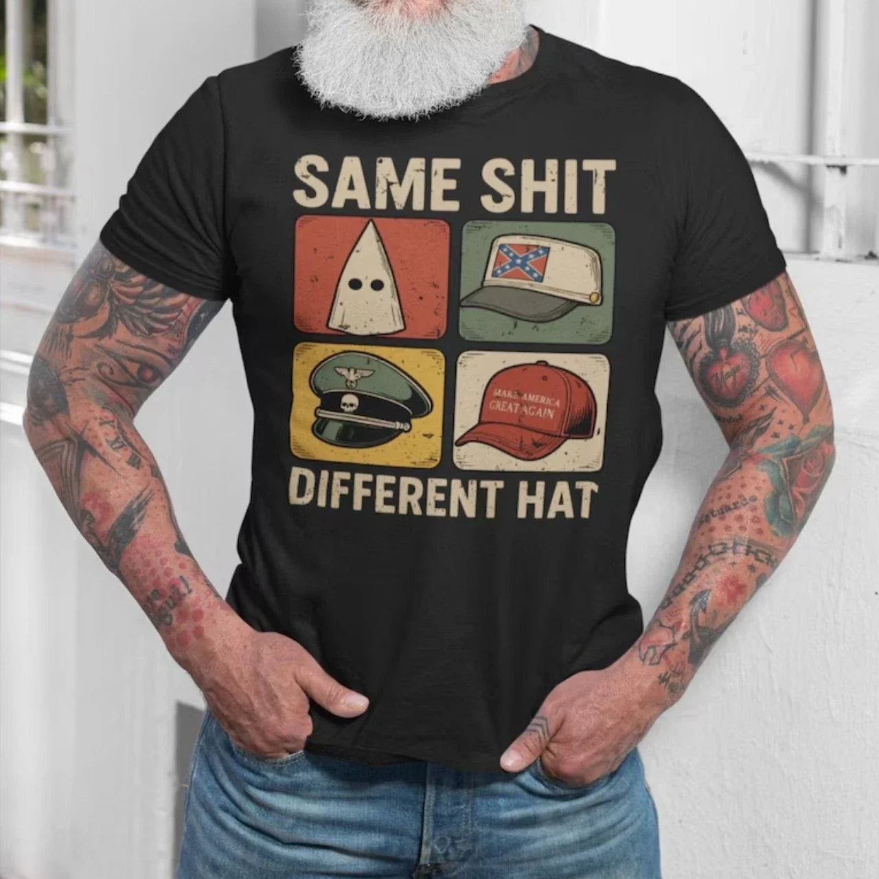 Same Sh!t Different Hat Shirt, Anti Trump Political Shirt, Funny Protest Graphic Unisex T-shirt, Sweatshirt, Hoodie, Long Sleeve Tee - T-Shirt, Sweatshirt, Hoodie