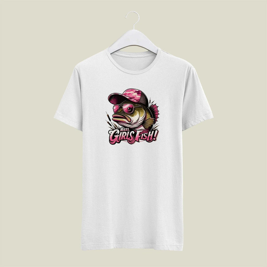 White MEDIUM Mens Gildan T Shirt  Reel Girls Fish Cool Bass Pink Hat Unisex T-shirt, Sweatshirt, Hoodie, Long Sleeve Tee - T-Shirt, Sweatshirt, Hoodie