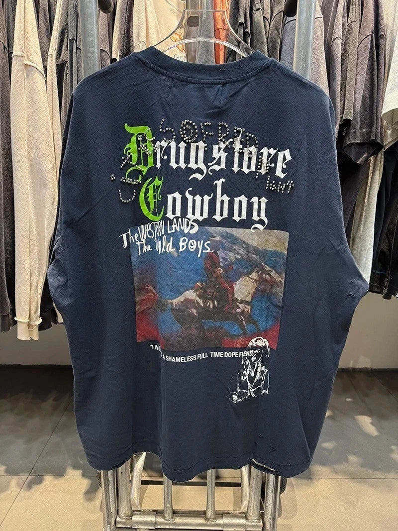 Drugstore Cowboy Western Paly Silver Beaded Mens Navy Blue Cotton T Shirt Unisex T-shirt, Sweatshirt, Hoodie, Long Sleeve Tee - T-Shirt, Sweatshirt, Hoodie