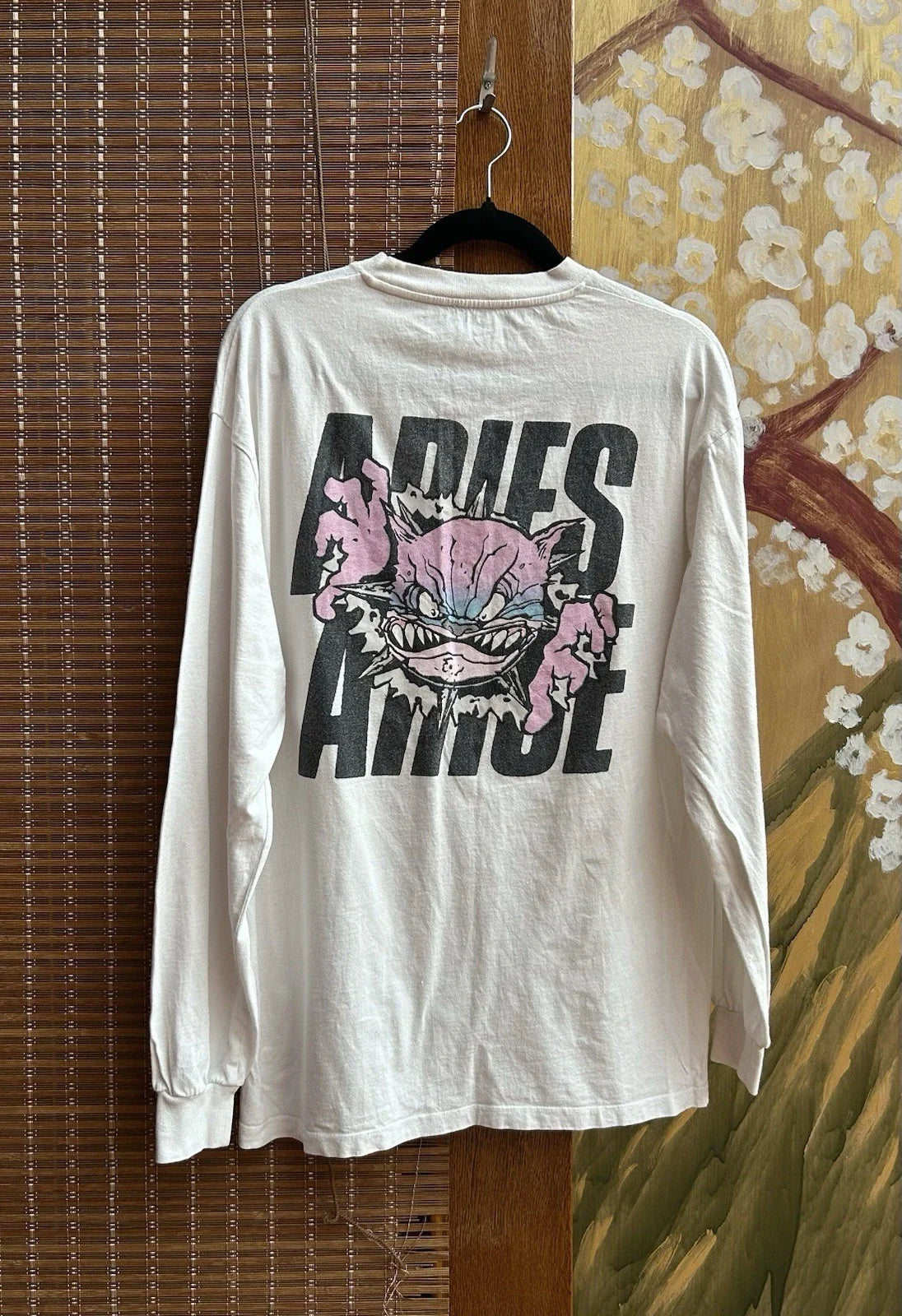 Aries Aries Graphic Print Logo White Long Sleeve T-Shirt Sz L Unisex T-shirt, Sweatshirt, Hoodie, Long Sleeve Tee - T-Shirt, Sweatshirt, Hoodie