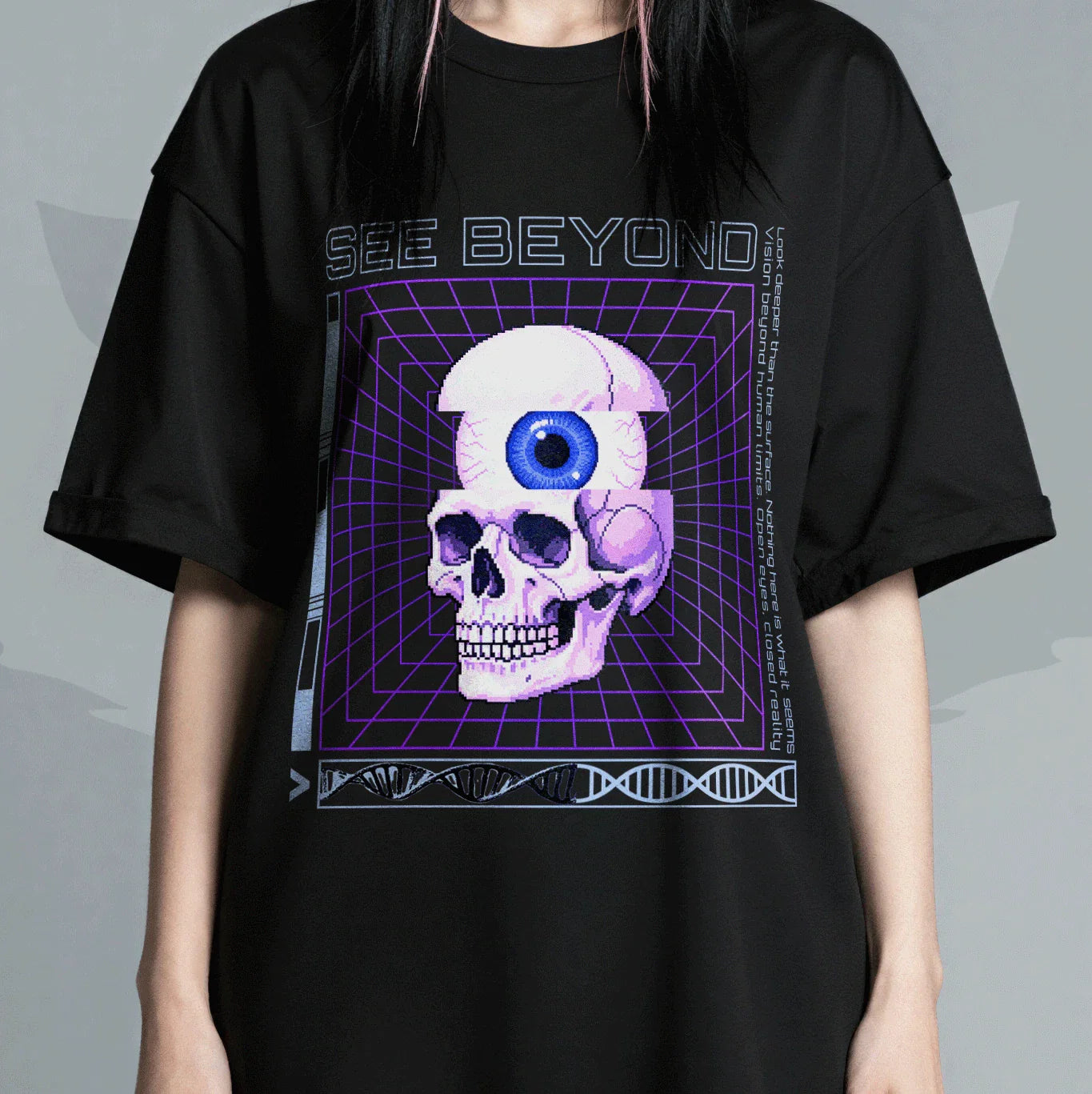 Vaporwave Skull See Beyond Eye T-Shirt Retro Aesthetic Streetwear Graphic Unisex T-shirt, Sweatshirt, Hoodie, Long Sleeve Tee - T-Shirt, Sweatshirt, Hoodie