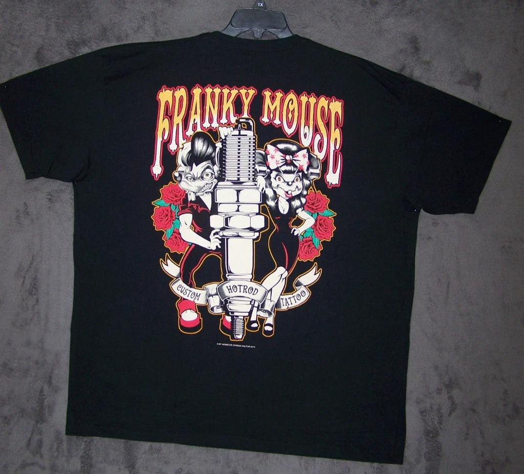 Franky Mouse Shirt Adult 3XL XXXL Black Graphic Biker Hot Rod Tattoo Motorcycle Unisex T-shirt, Sweatshirt, Hoodie, Long Sleeve Tee - T-Shirt, Sweatshirt, Hoodie