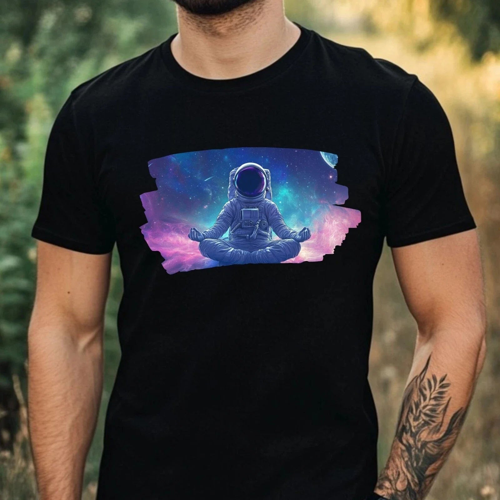 Mens Meditating Astronaut Motif Cotton T-Shirt Size XS to 5XL Unisex T-shirt, Sweatshirt, Hoodie, Long Sleeve Tee - T-Shirt, Sweatshirt, Hoodie