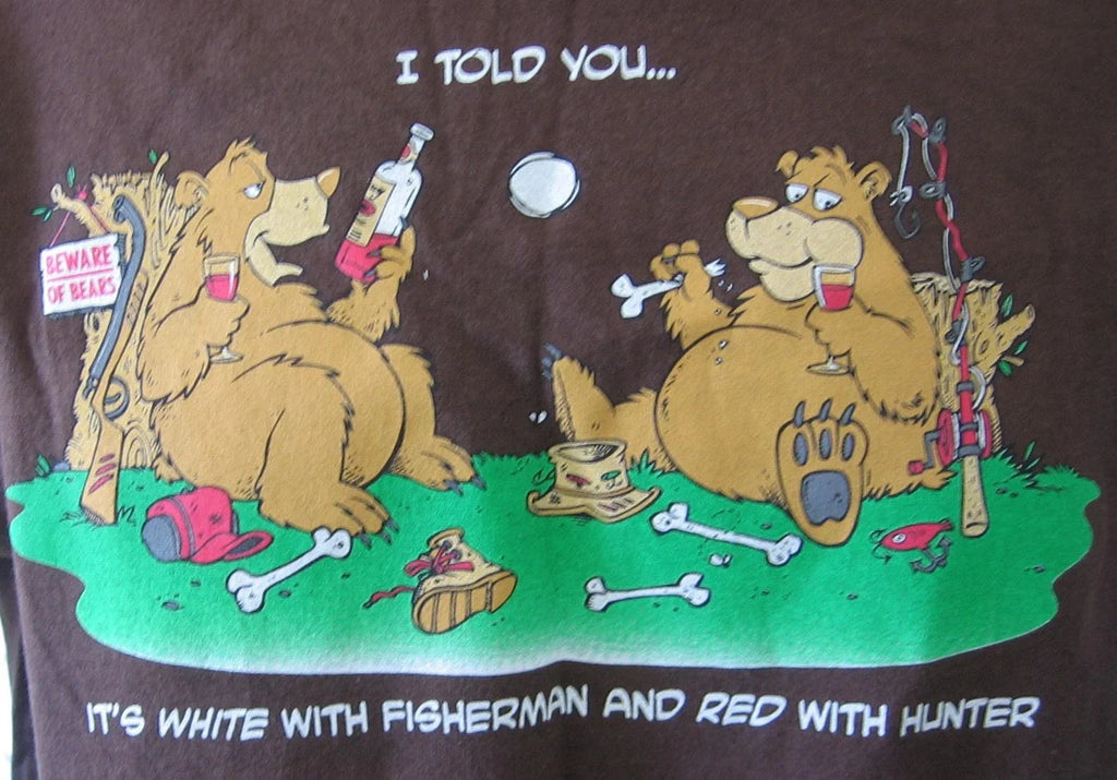 Bears Drinking Men's Medium T-Shirt Fishing Hunting Feasting Red White Wine Unisex T-shirt, Sweatshirt, Hoodie, Long Sleeve Tee - T-Shirt, Sweatshirt, Hoodie