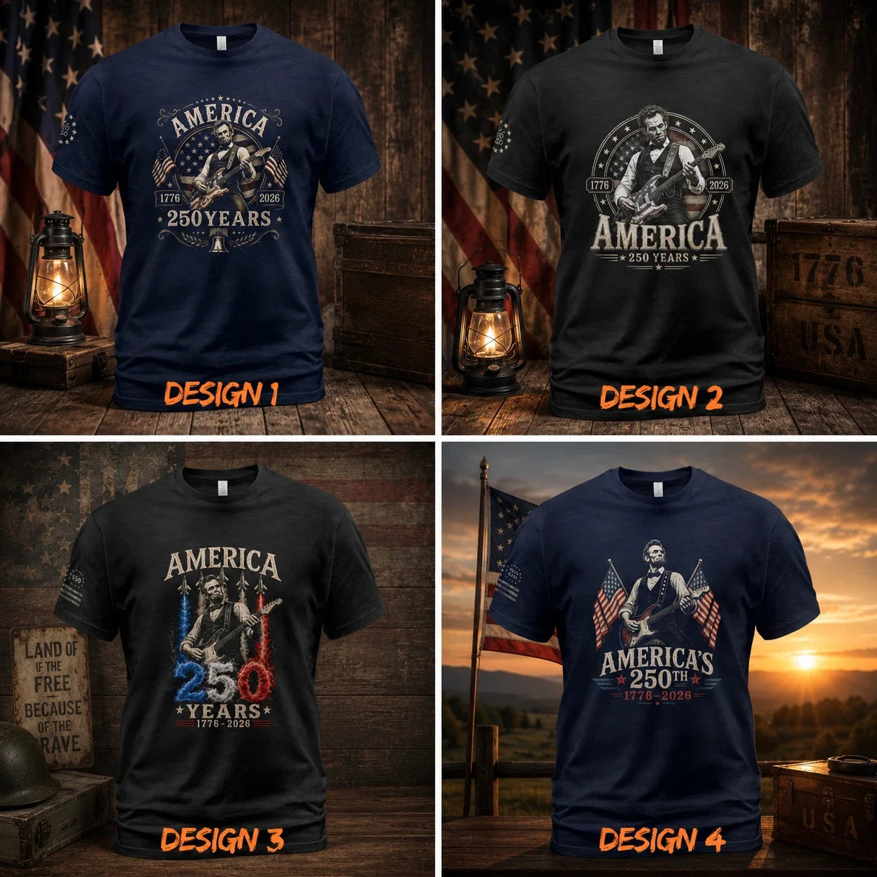 America 250 Years 1776-2026 Patriotic Guitarist T-Shirt Collection Size S-5XL Unisex T-shirt, Sweatshirt, Hoodie, Long Sleeve Tee - T-Shirt, Sweatshirt, Hoodie