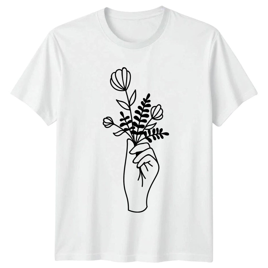 Minimalist Line Art Hand Holding T-Shirt Minimalist Floral Nature Birthday Gift Unisex T-shirt, Sweatshirt, Hoodie, Long Sleeve Tee - T-Shirt, Sweatshirt, Hoodie