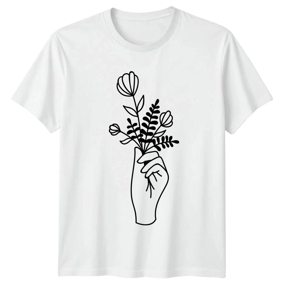 Minimalist Line Art Hand Holding T-Shirt Minimalist Floral Nature Birthday Gift Unisex T-shirt, Sweatshirt, Hoodie, Long Sleeve Tee - T-Shirt, Sweatshirt, Hoodie