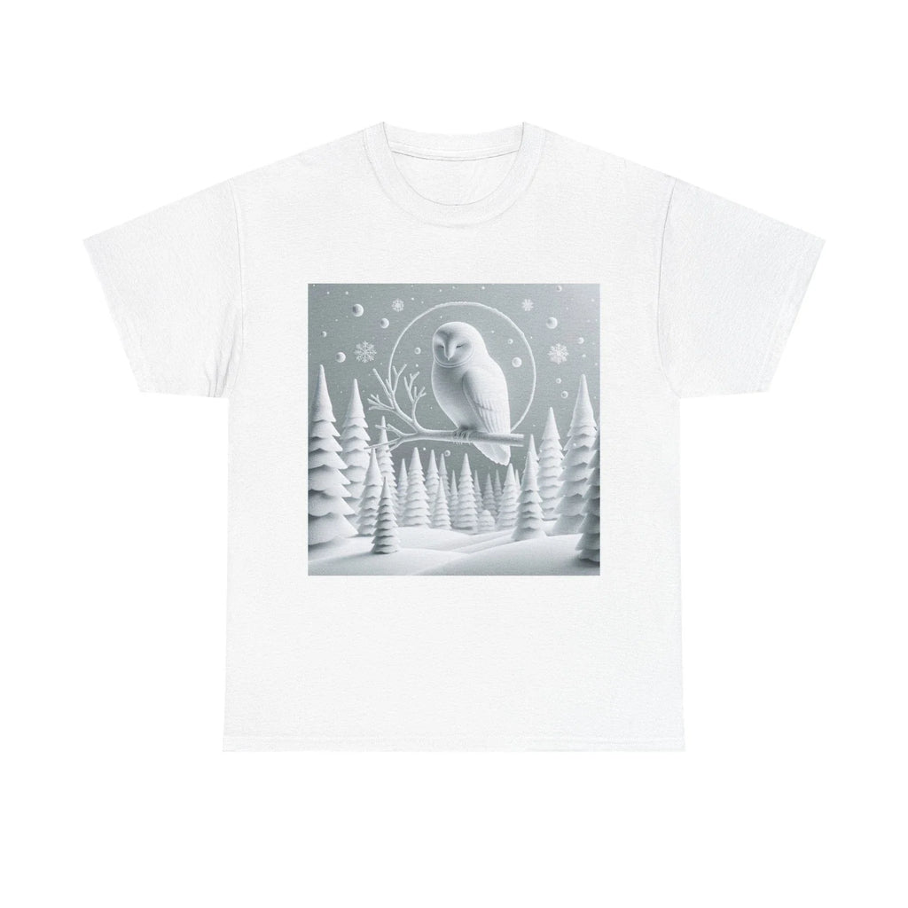 Unisex Adult T Shirt Minimalist Owl in Snowy Pine Forest Unisex T-shirt, Sweatshirt, Hoodie, Long Sleeve Tee - T-Shirt, Sweatshirt, Hoodie