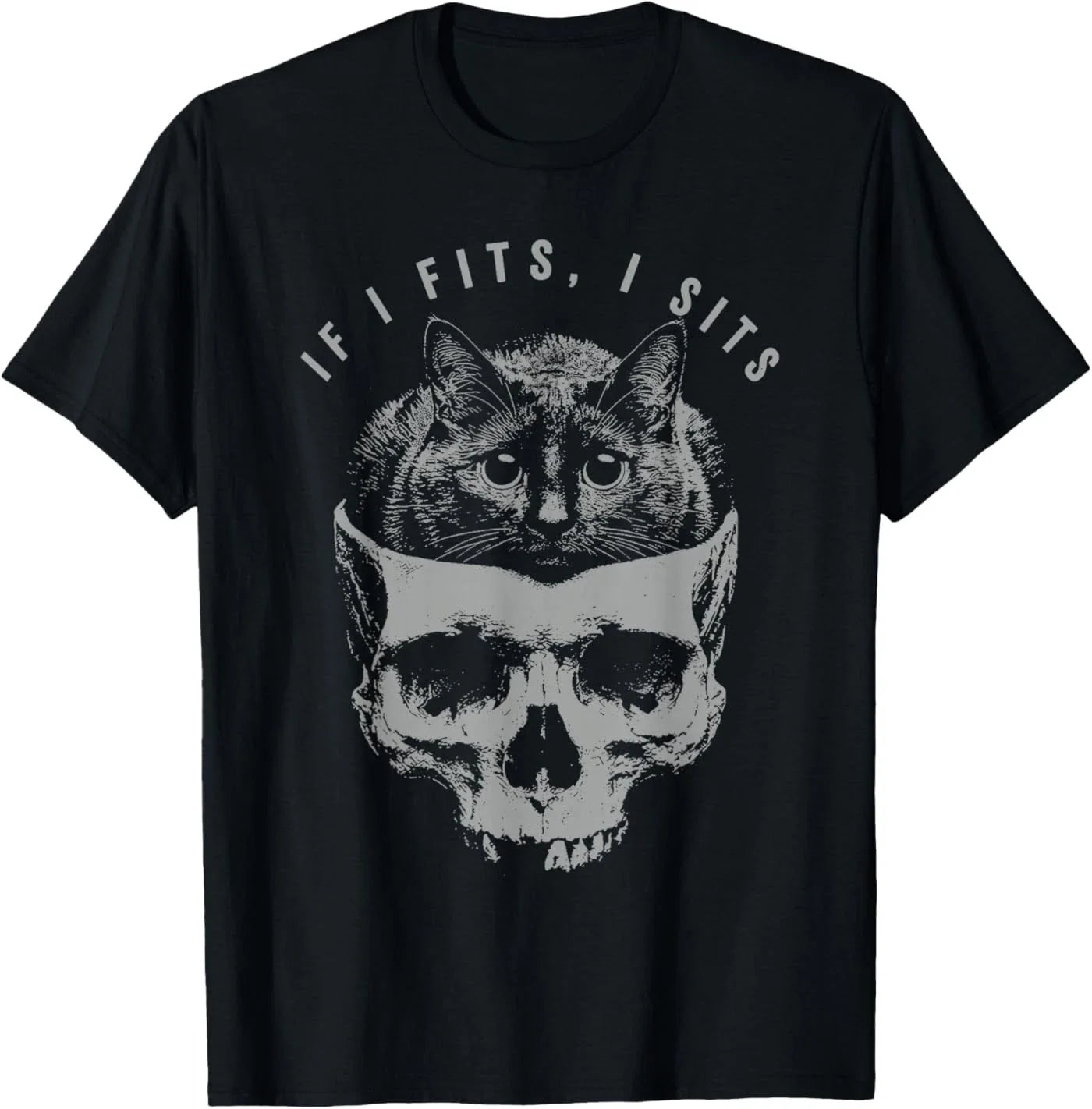 If It Fits I Sit Black Cat Skull Minimalist Meme Humor T-Shirt Unisex T-shirt, Sweatshirt, Hoodie, Long Sleeve Tee - T-Shirt, Sweatshirt, Hoodie