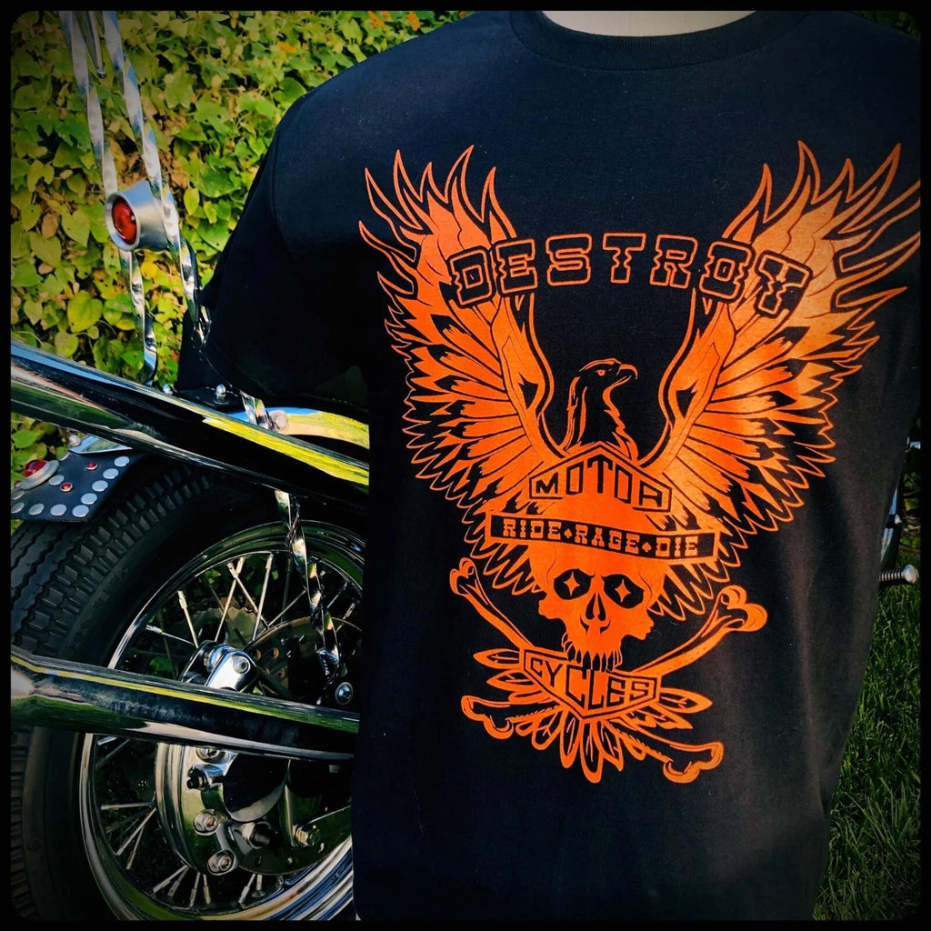 "DESTROY" upwing eagle & skull crossbones classic vintage retro biker harley tee Unisex T-shirt, Sweatshirt, Hoodie, Long Sleeve Tee - T-Shirt, Sweatshirt, Hoodie