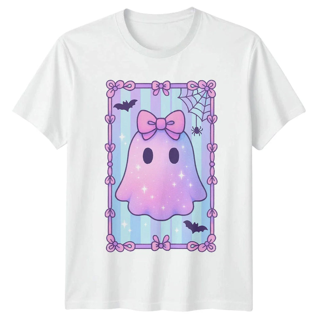 Cute Pastel Ghost With Pink Womens T-Shirt Halloween Halloween Gift For Her Unisex T-shirt, Sweatshirt, Hoodie, Long Sleeve Tee - T-Shirt, Sweatshirt, Hoodie