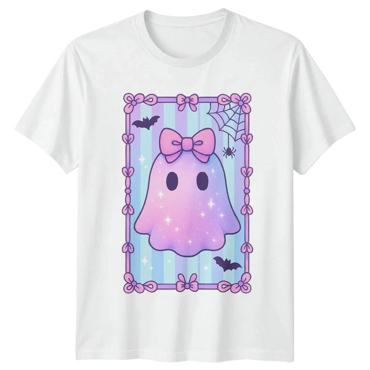 Cute Pastel Ghost With Pink Womens T-Shirt Halloween Halloween Gift For Her Unisex T-shirt, Sweatshirt, Hoodie, Long Sleeve Tee - T-Shirt, Sweatshirt, Hoodie