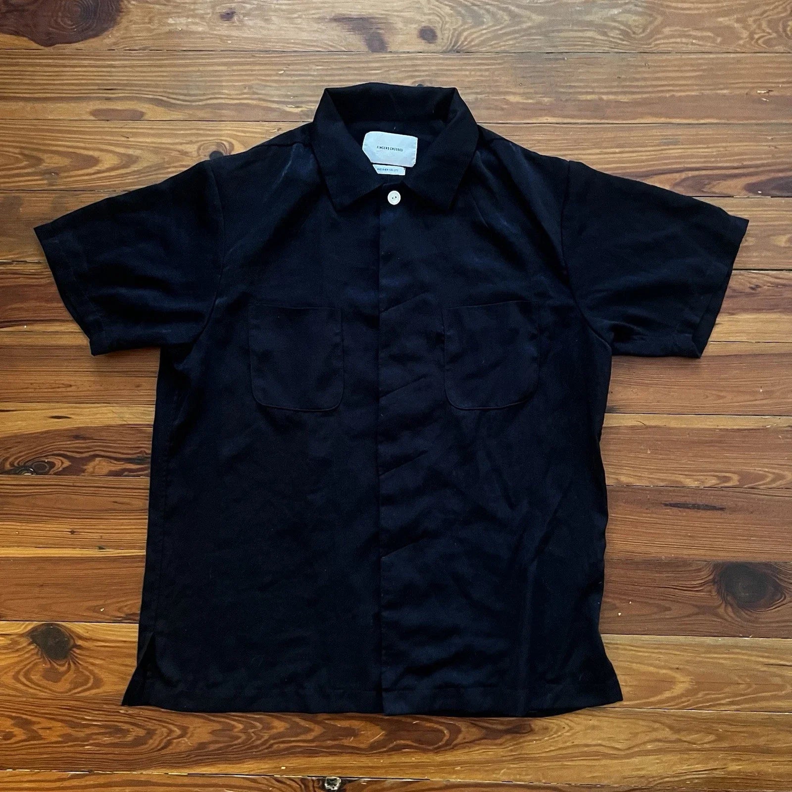 Fingers Crossed Short Sleeve Button Up Shirt Mens S/M Black Made in NYC USA Unisex T-shirt, Sweatshirt, Hoodie, Long Sleeve Tee - T-Shirt, Sweatshirt, Hoodie