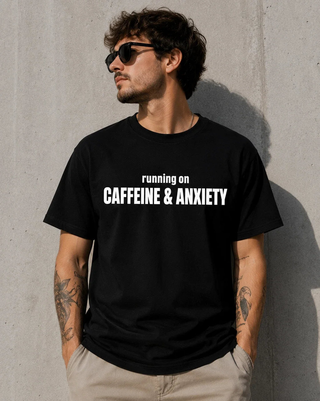 Running On Caffeine & Anxiety Shirt Funny Graphic Tee Unisex Unisex T-shirt, Sweatshirt, Hoodie, Long Sleeve Tee - T-Shirt, Sweatshirt, Hoodie