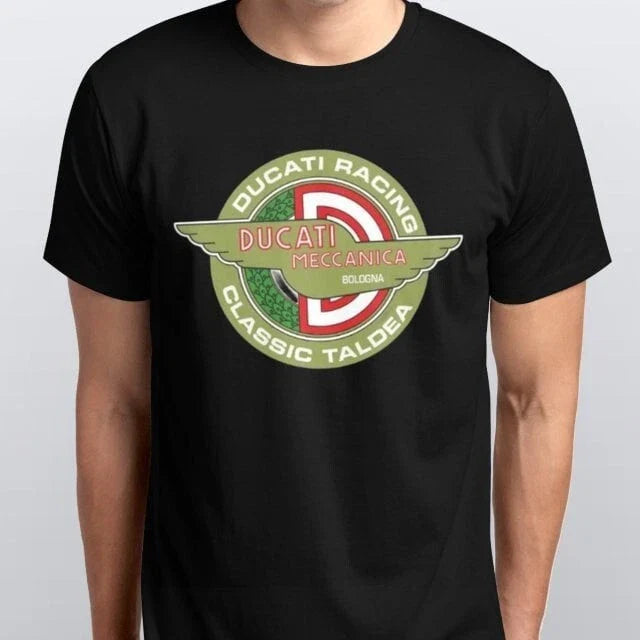 Retro Ducati Racing Style  Motorcycle Printed T Shirt mens womens black white Unisex T-shirt, Sweatshirt, Hoodie, Long Sleeve Tee - T-Shirt, Sweatshirt, Hoodie