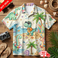 Cute Dinosaur Aloha Shirt Mens Tropical Beach Palm Trees Short Sleeve Button Up Unisex T-shirt, Sweatshirt, Hoodie, Long Sleeve Tee - T-Shirt, Sweatshirt, Hoodie